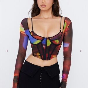 House of CB Multicolor Long Sleeve Crop Top
